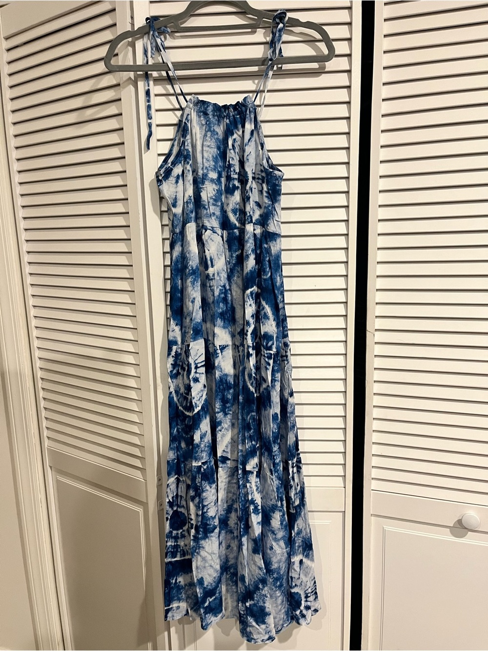 Handmade in Hawaii - Blue and White Tie-Dye Maxi Dress/swim cover up (S)